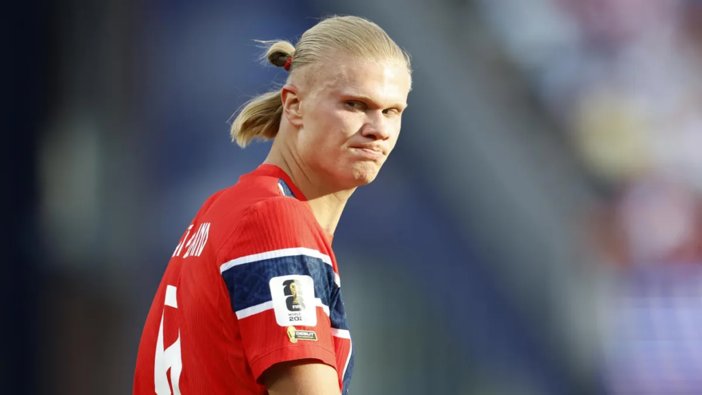 Erling Haaland goleador de noruega y participante del festejo vikingo durante el Mundial 2026